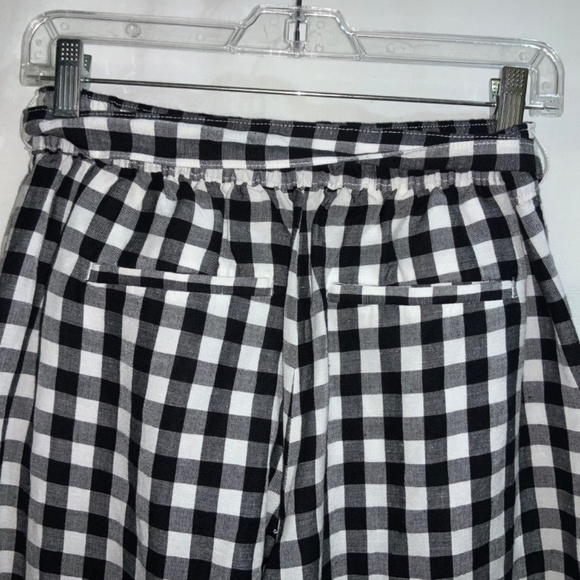 Loft linen blend buffalo check wide leg pants Sz XS flat front self tie New - Picture 9 of 11